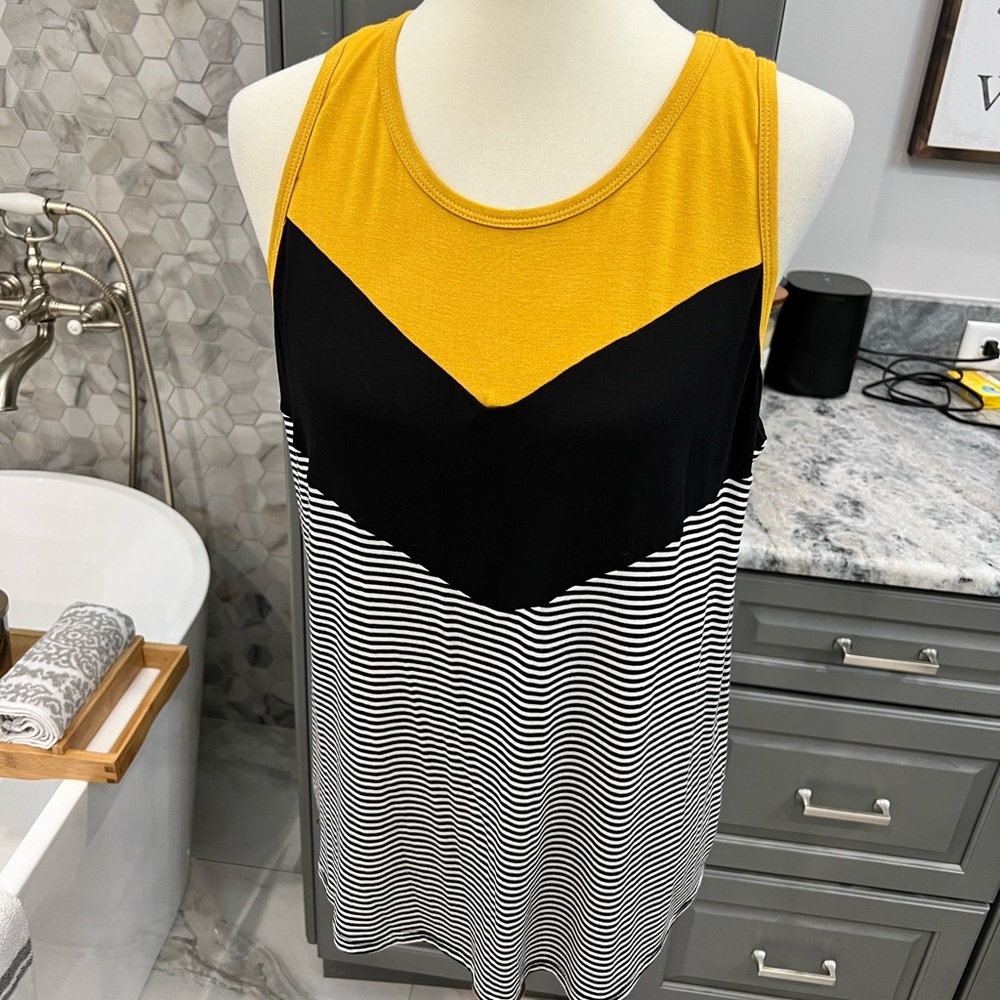 Daytrip Mustard, Black & White Stripe Colorblock Tank Top
